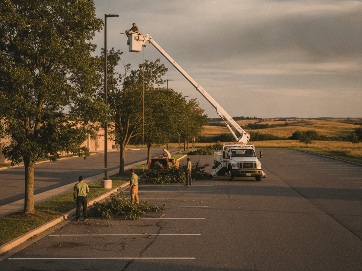 Commercial tree crew maintaining trees on a Topeka HOA property